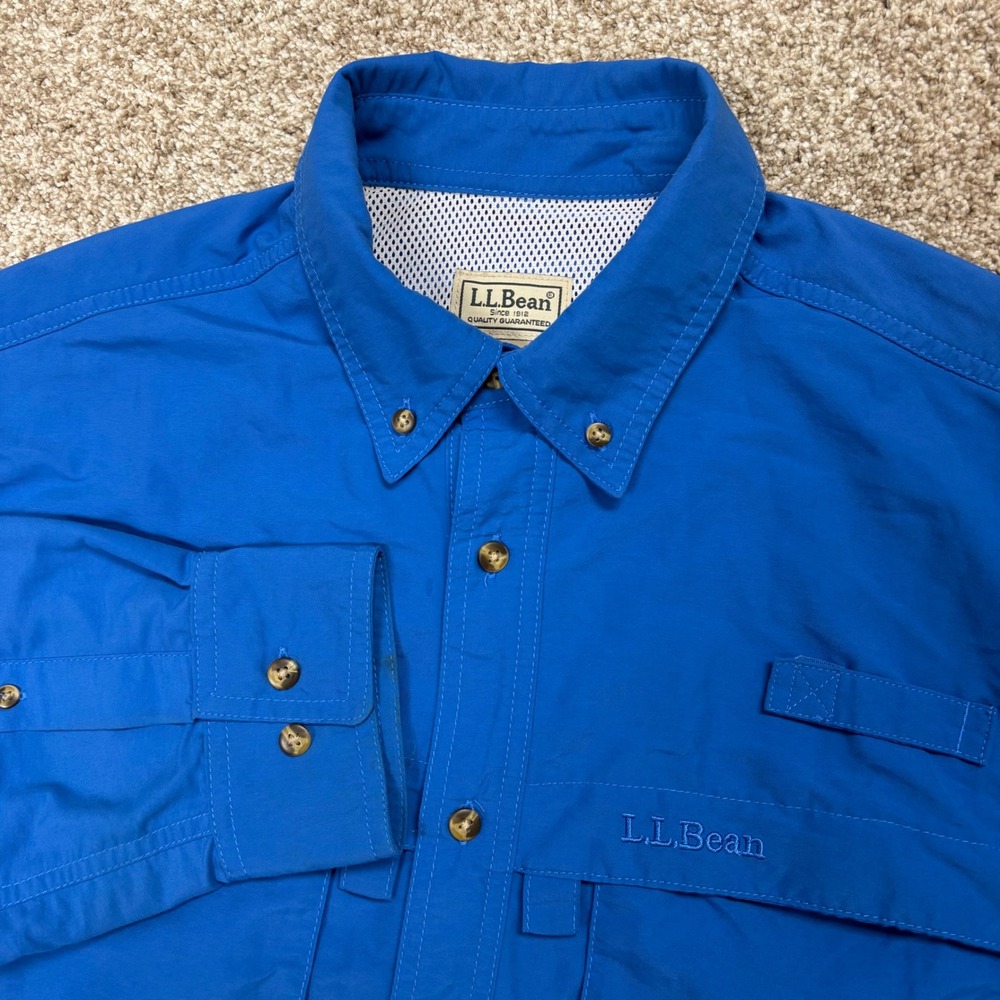 LL Bean Tropicwear Shirt Mens Medium Fishing Ventilated Long Sleeve Blue 192202